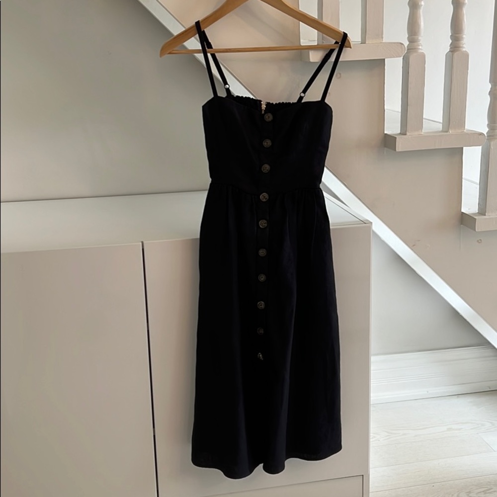 Reformation Black Button-Front Spaghetti-Strap Midi Dress